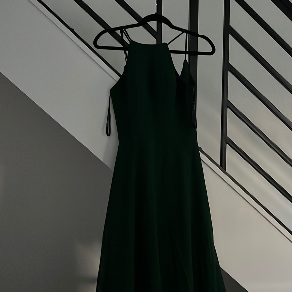 High dress floor length forest green gown